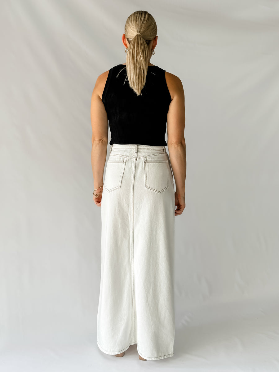 PHOEBE DENIM MAXI SKIRT - WHITE