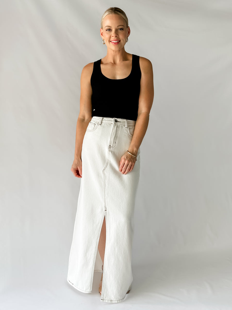 PHOEBE DENIM MAXI SKIRT - WHITE