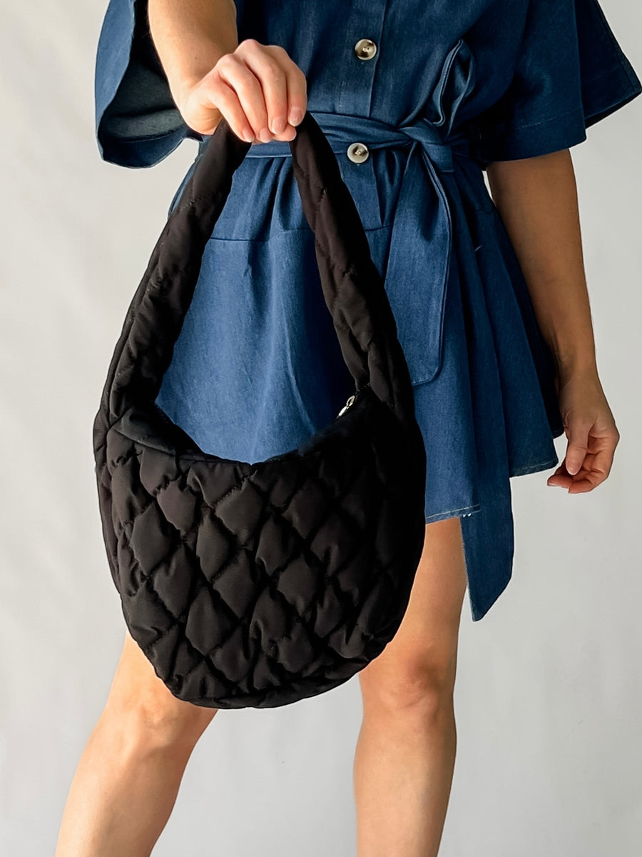 QUILTED SHOULDER BAG - BLACK