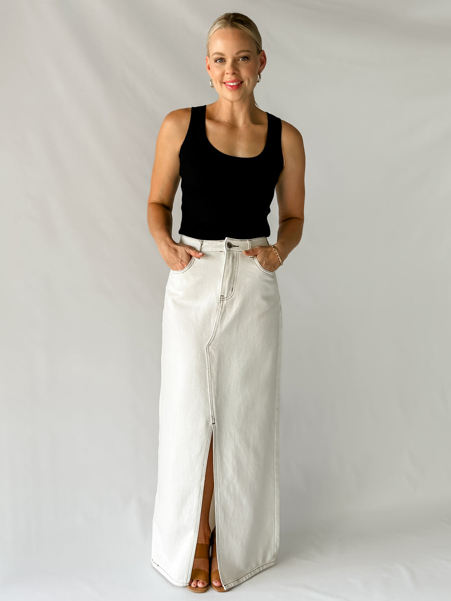 PHOEBE DENIM MAXI SKIRT - WHITE