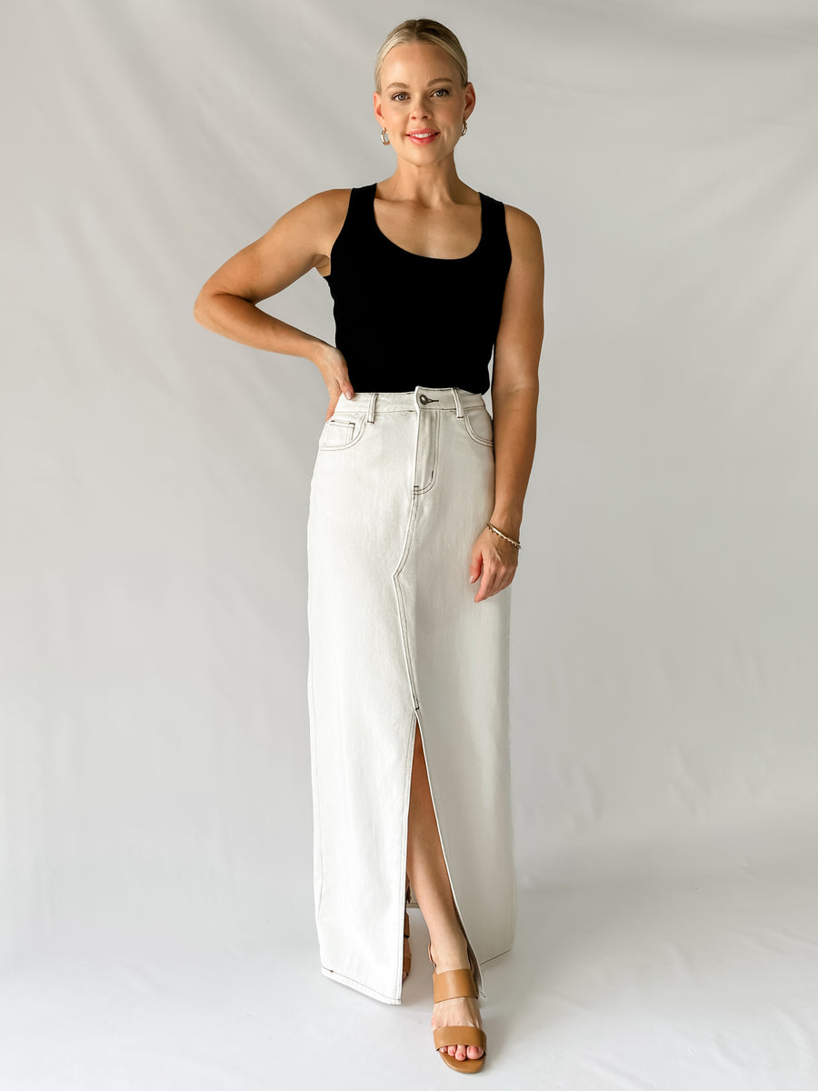 PHOEBE DENIM MAXI SKIRT - WHITE