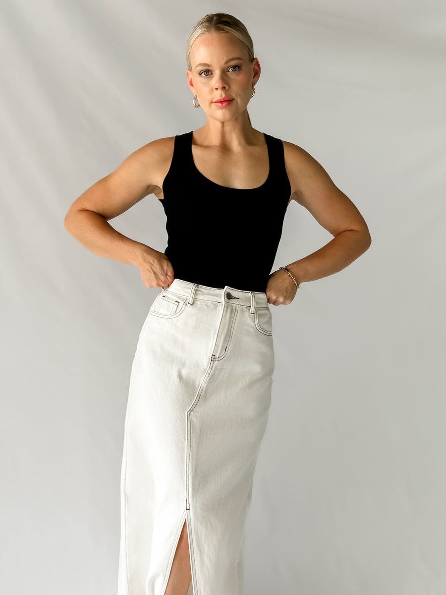 PHOEBE DENIM MAXI SKIRT - WHITE