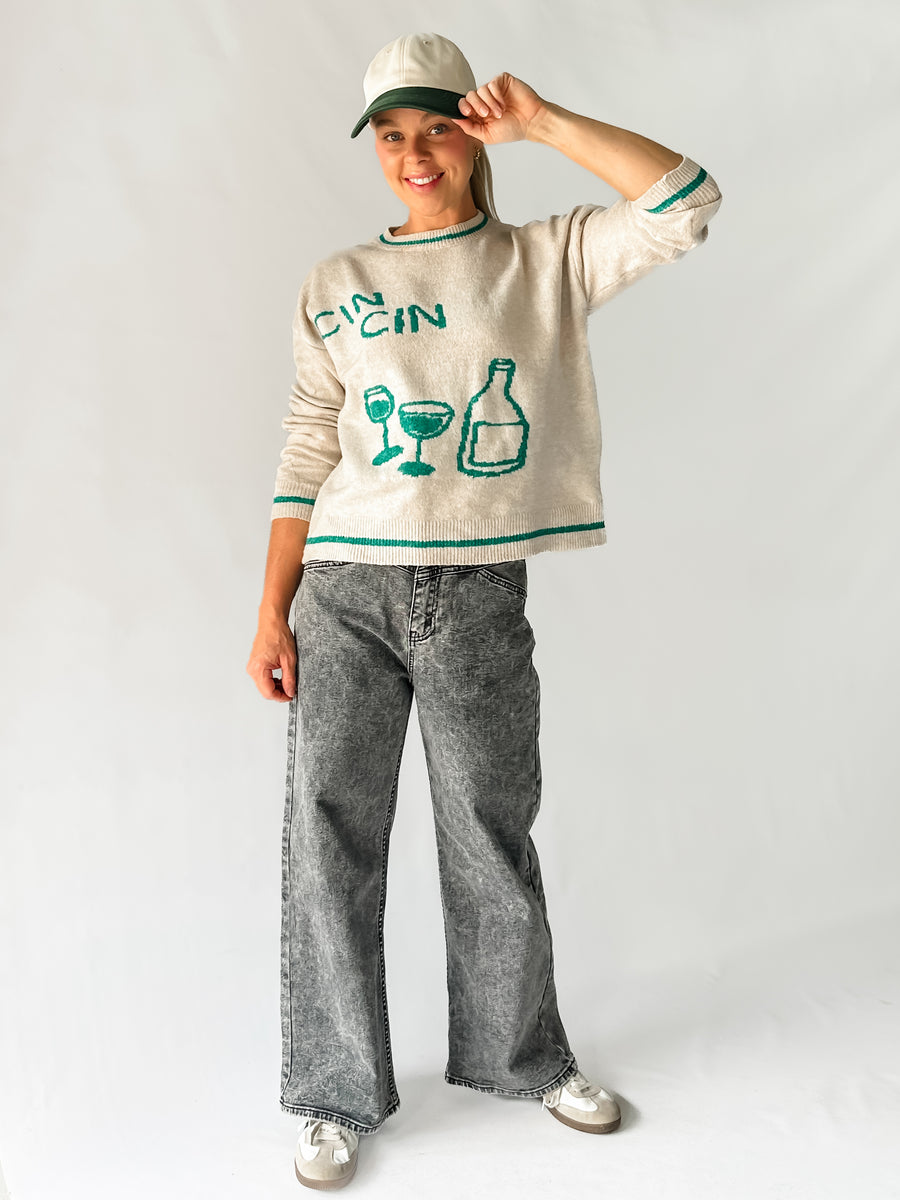 CIN CIN PULLOVER - CREAM/GREEN