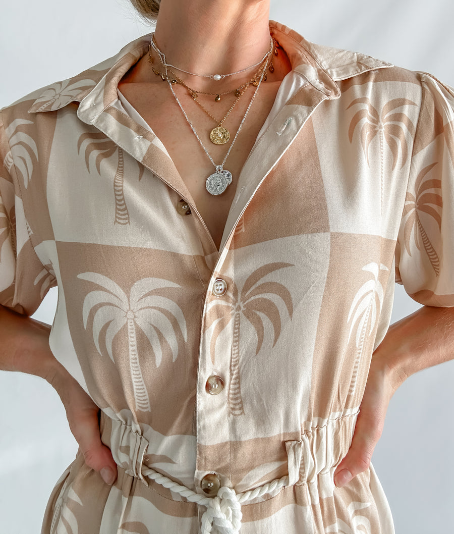 PARADISE PLAYSUIT - NEUTRAL PALM PRINT