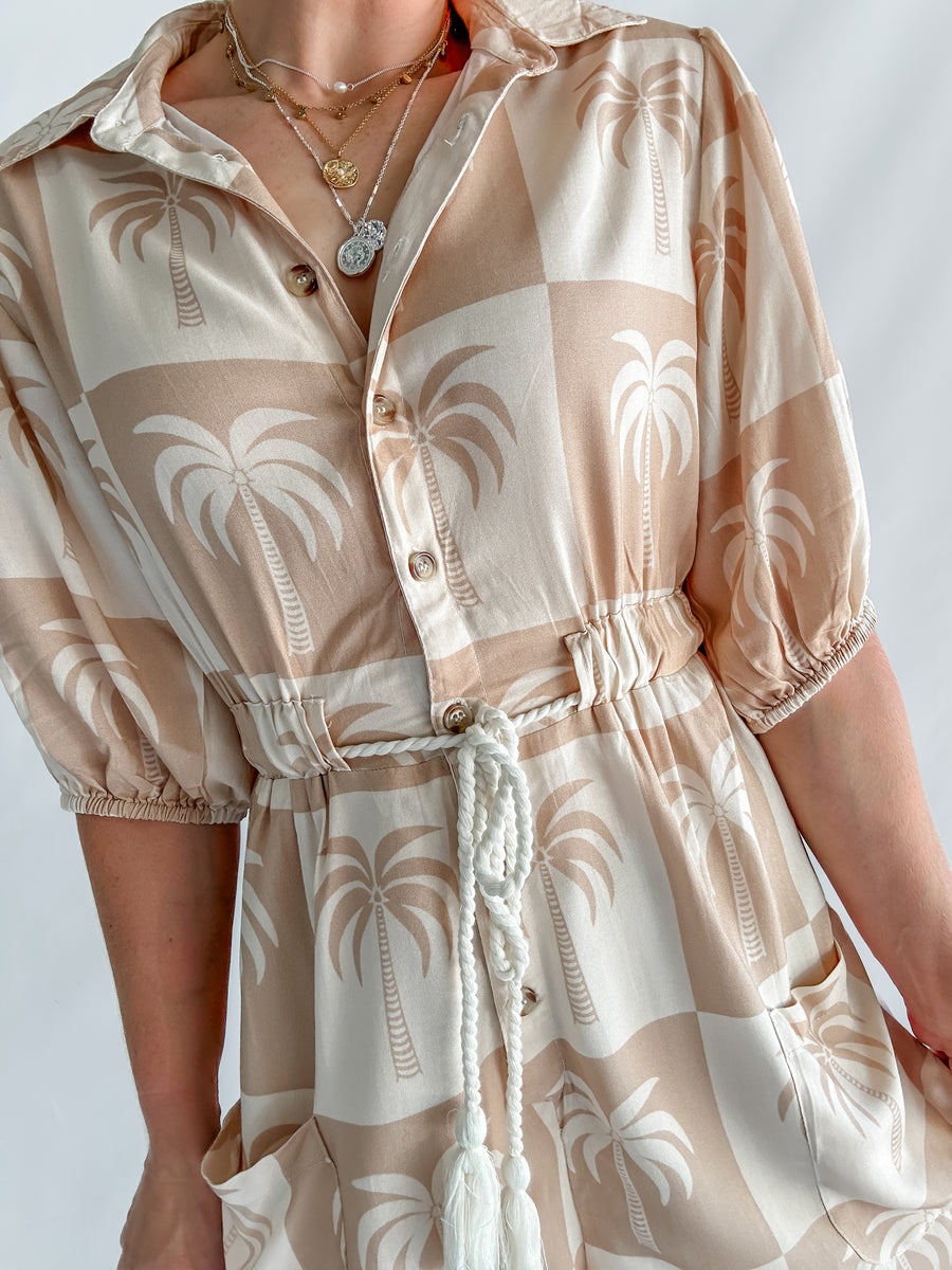 PARADISE PLAYSUIT - NEUTRAL PALM PRINT