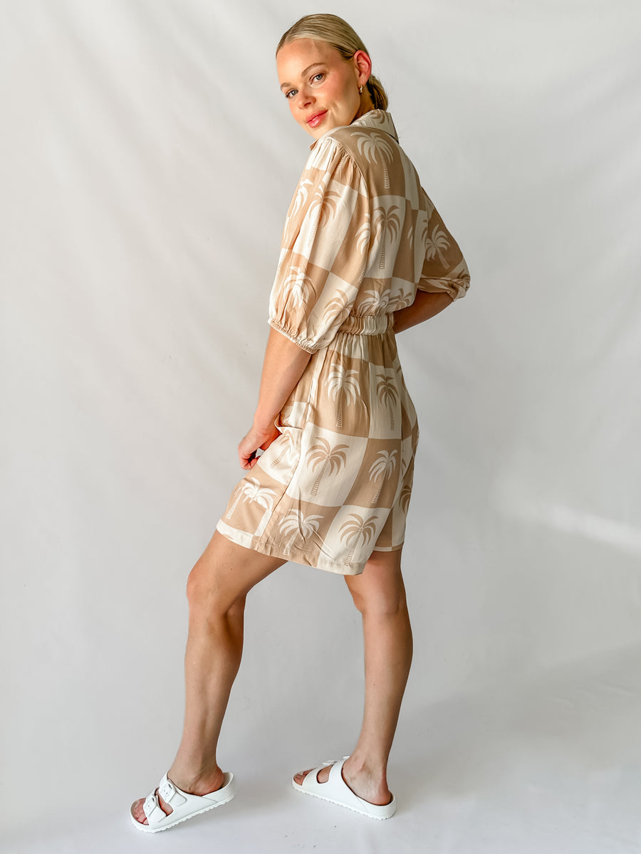 PARADISE PLAYSUIT - NEUTRAL PALM PRINT