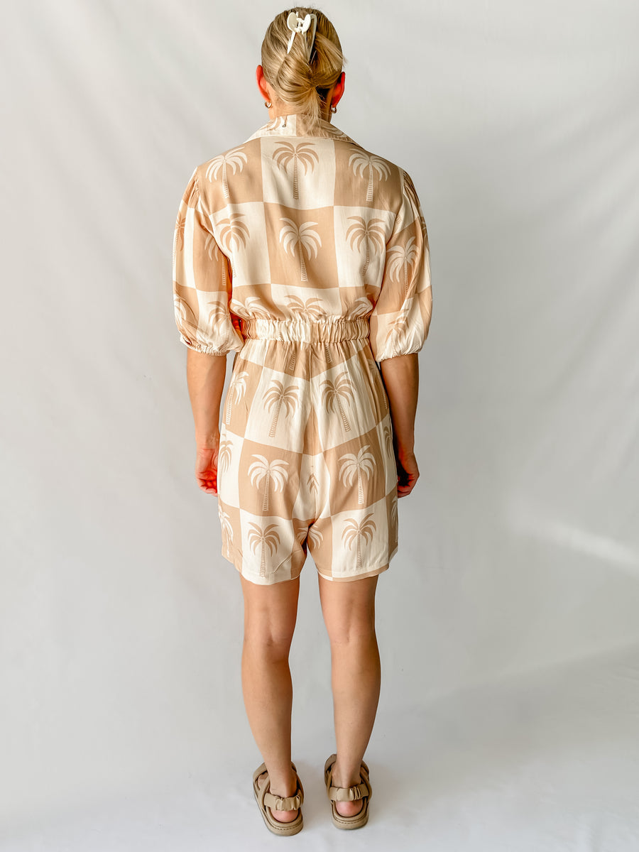 PARADISE PLAYSUIT - NEUTRAL PALM PRINT