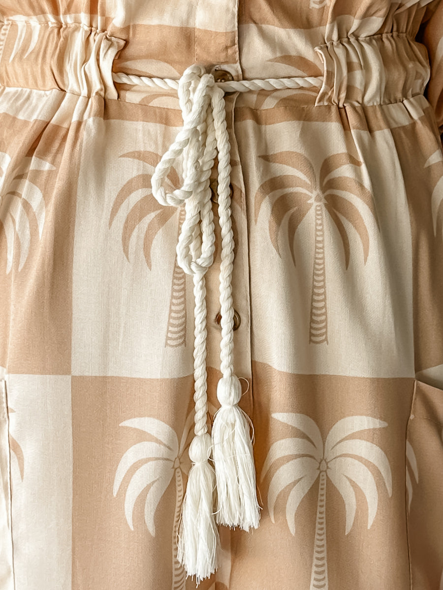 PARADISE PLAYSUIT - NEUTRAL PALM PRINT