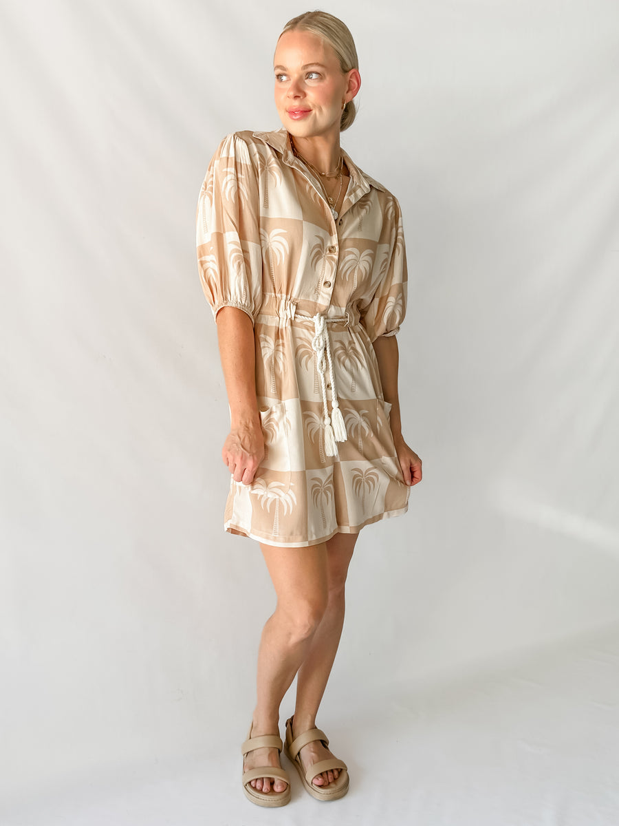 PARADISE PLAYSUIT - NEUTRAL PALM PRINT