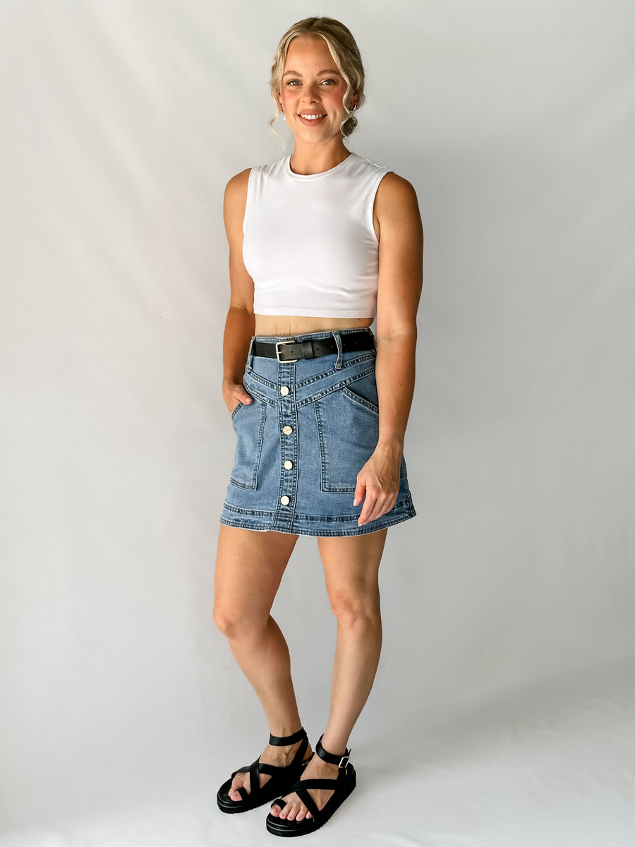 BETH DENIM SKIRT - MID BLUE