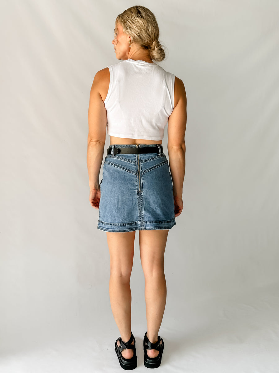 BETH DENIM SKIRT - MID BLUE