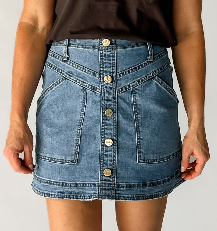 BETH DENIM SKIRT - MID BLUE