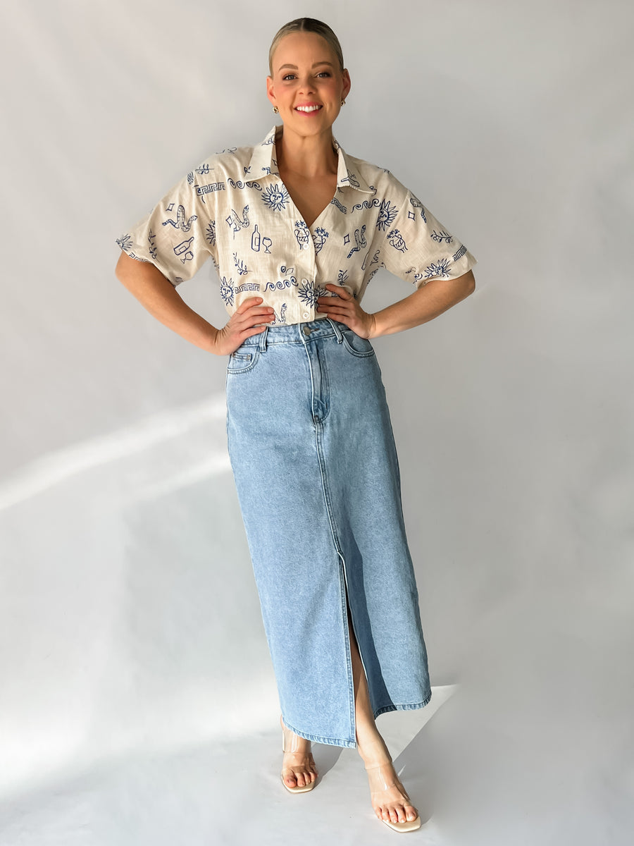 BIANCA DENIM MAXI SKIRT - LIGHT BLUE