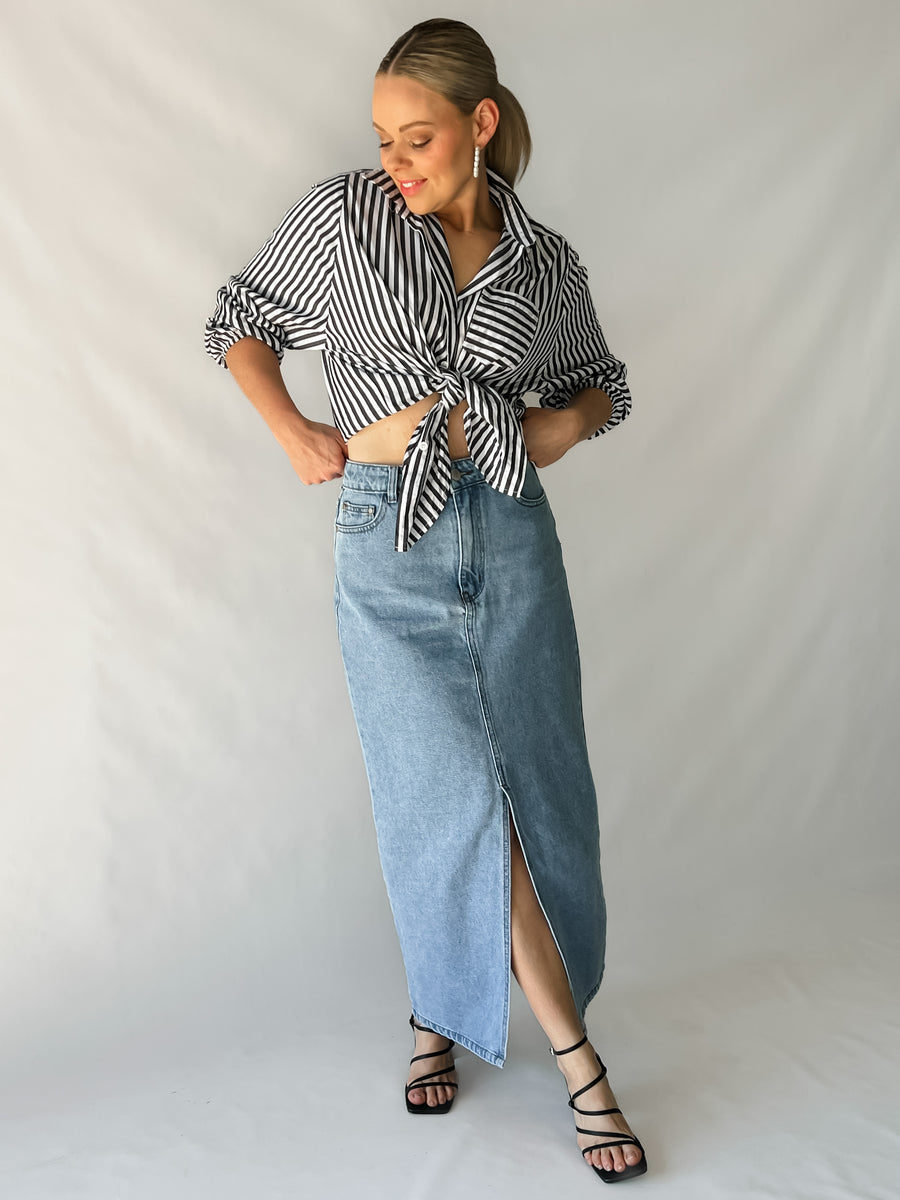 BIANCA DENIM MAXI SKIRT - LIGHT BLUE