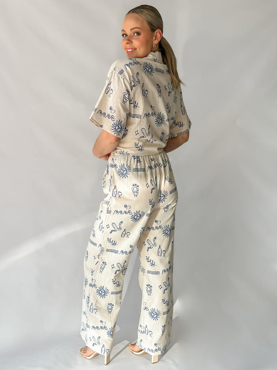 GREEK PANTS - BIEGE & BLUE