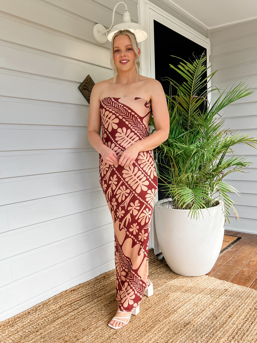 CORAL MAXI DRESS - BROWN