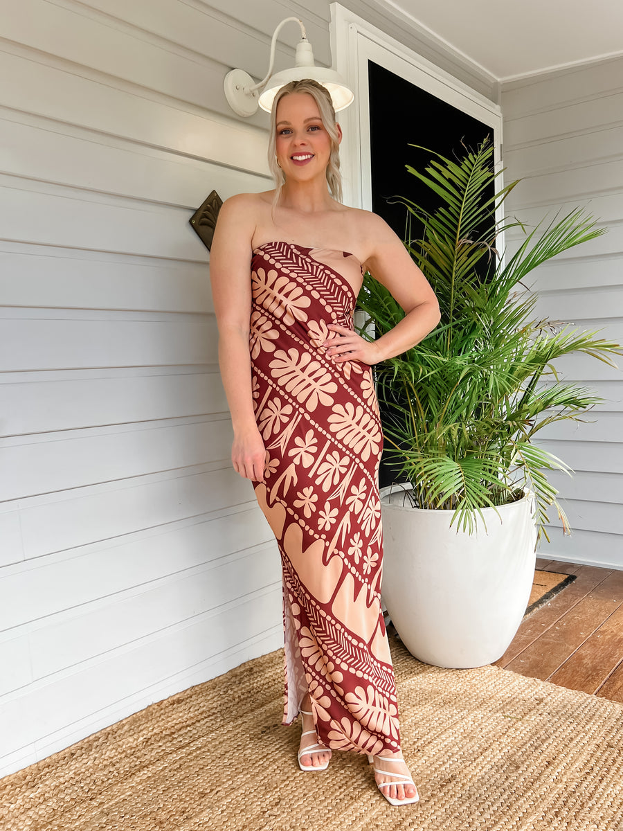 CORAL MAXI DRESS - BROWN