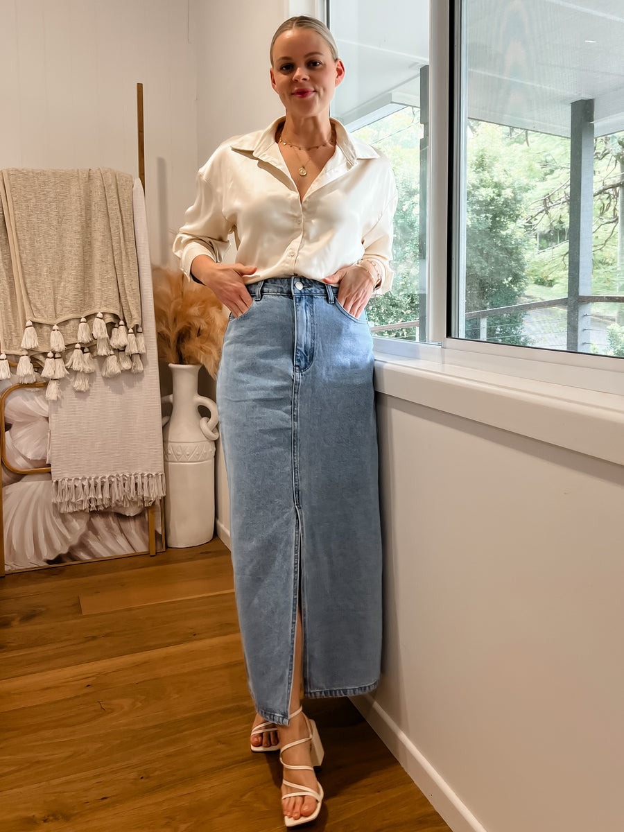 BIANCA DENIM MAXI SKIRT - LIGHT BLUE