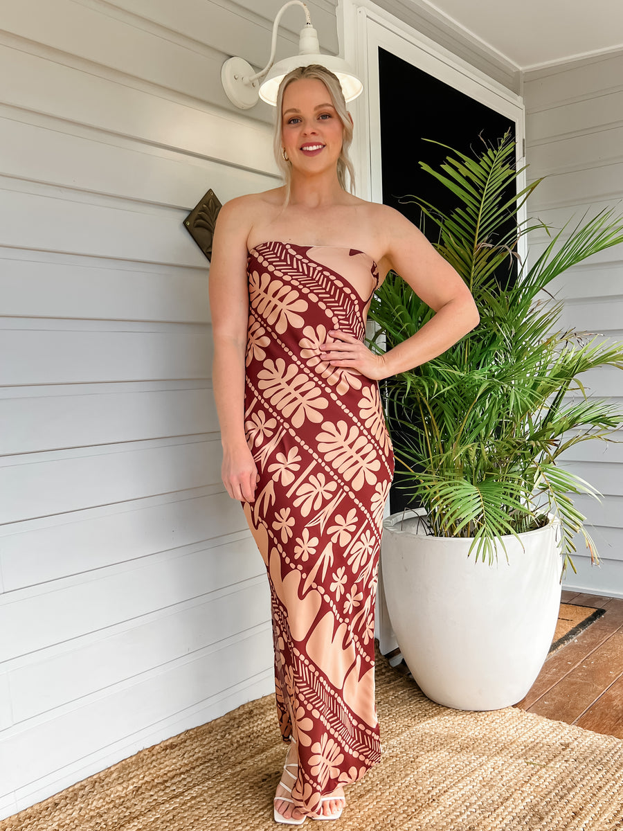 CORAL MAXI DRESS - BROWN