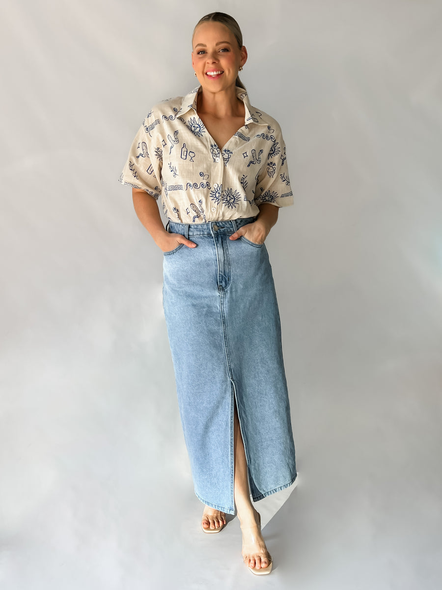 BIANCA DENIM MAXI SKIRT - LIGHT BLUE