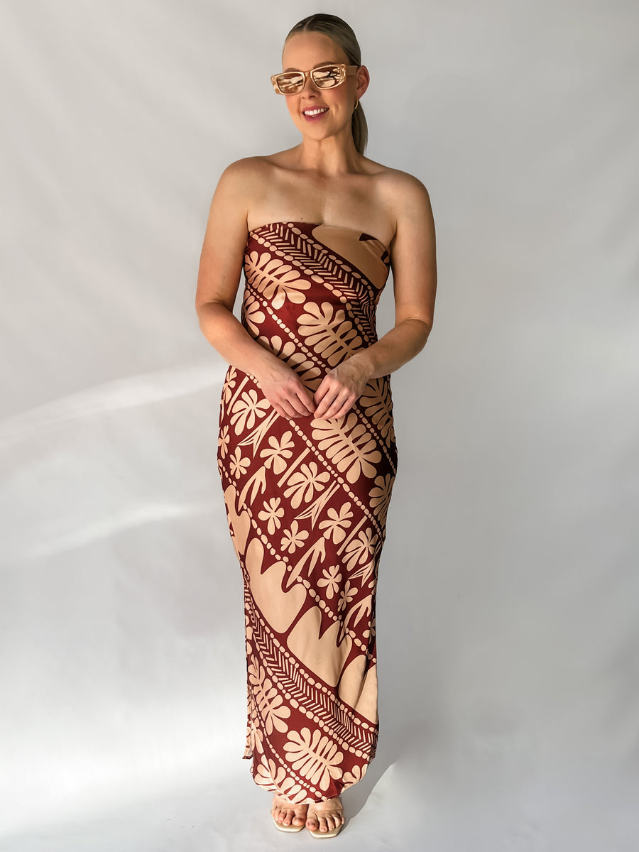 CORAL MAXI DRESS - BROWN