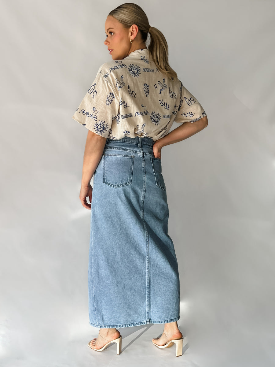 BIANCA DENIM MAXI SKIRT - LIGHT BLUE