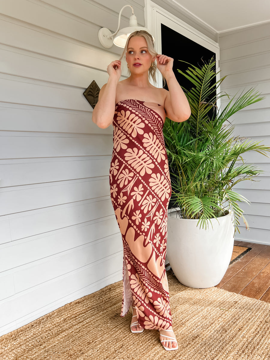 CORAL MAXI DRESS - BROWN