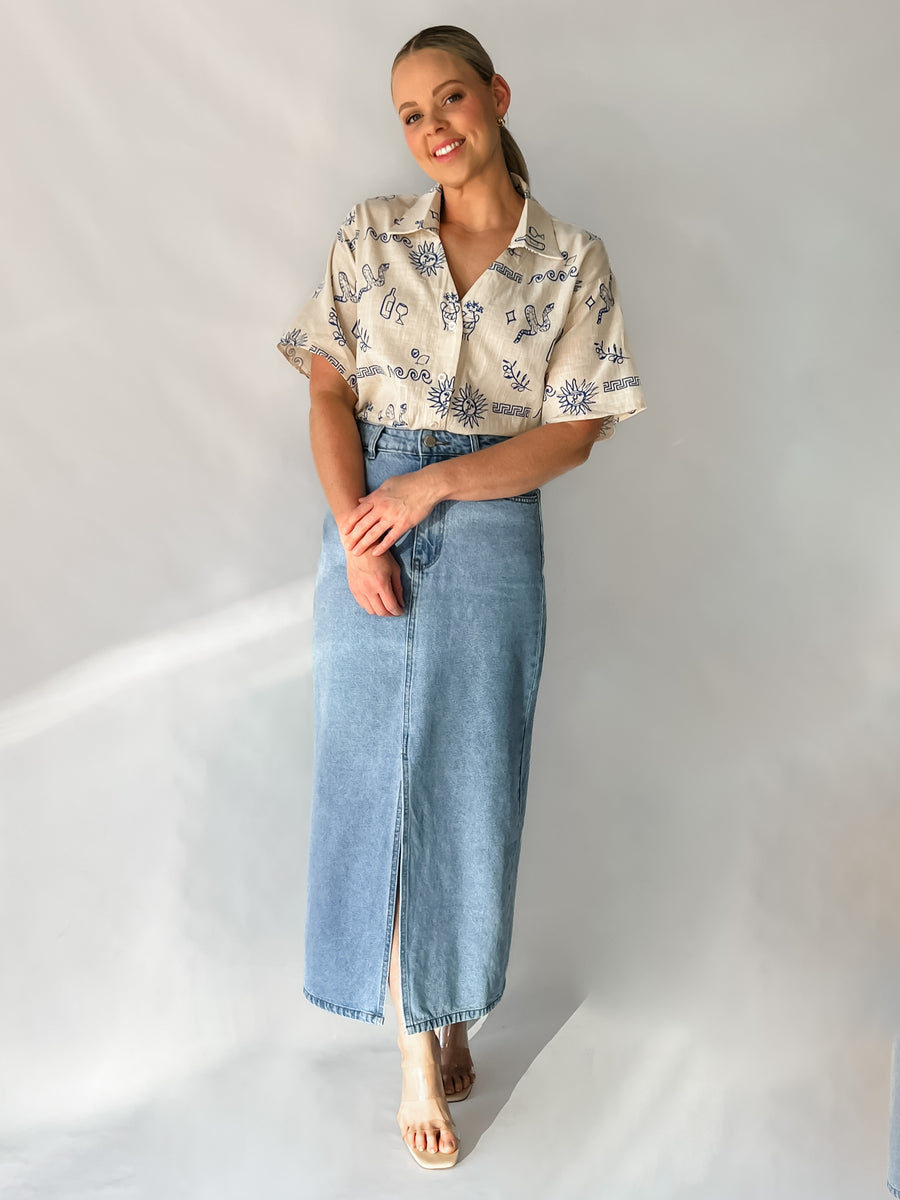 BIANCA DENIM MAXI SKIRT - LIGHT BLUE