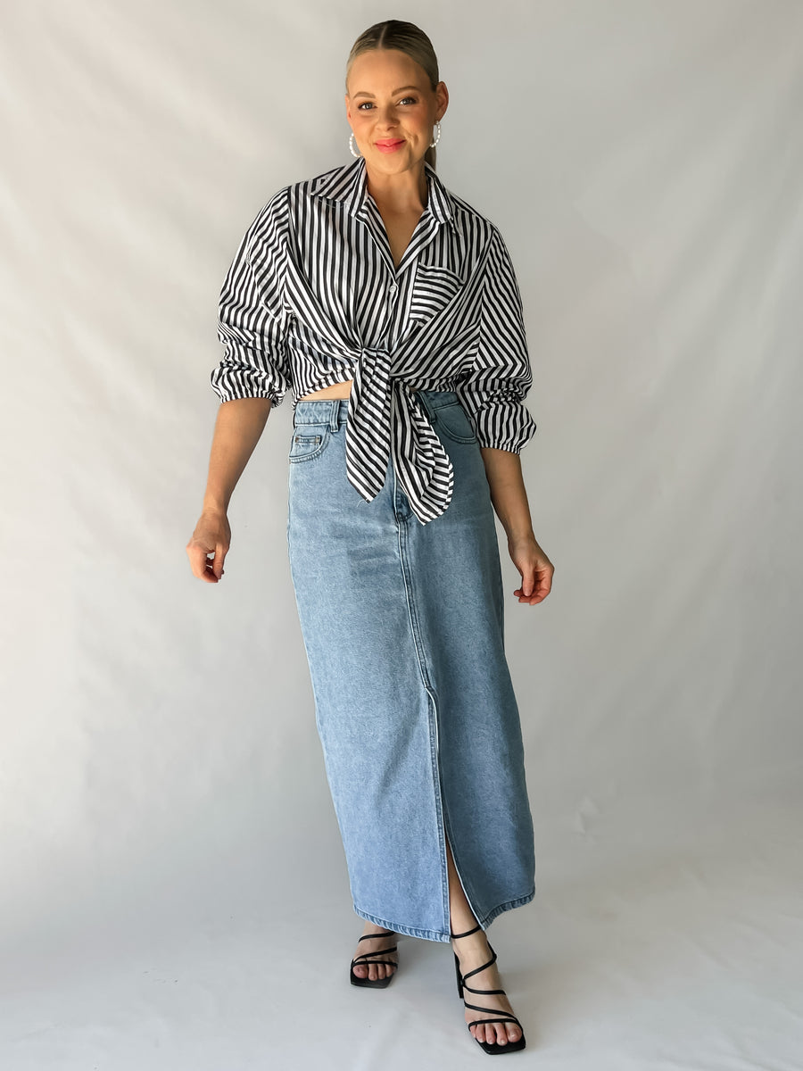 BIANCA DENIM MAXI SKIRT - LIGHT BLUE