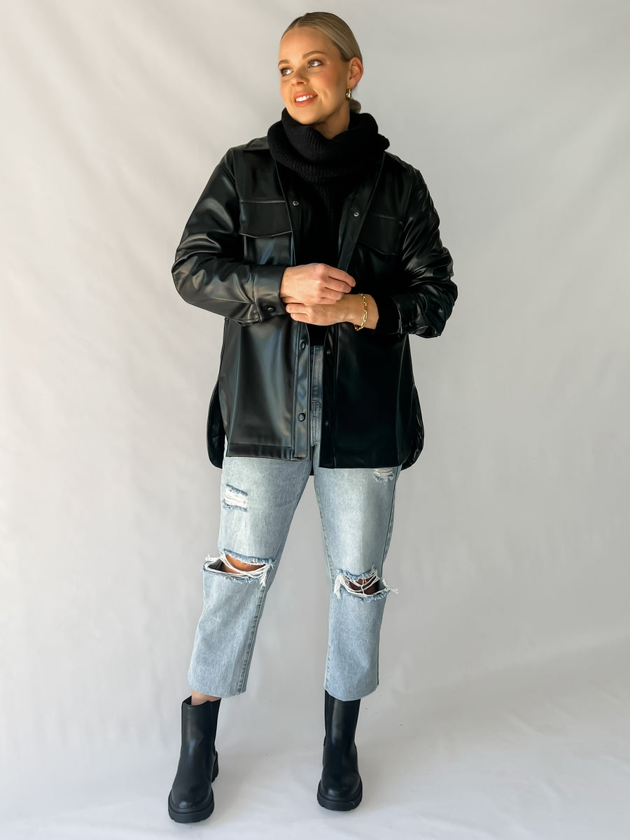 LA LA FAUX LEATHER JACKET - BLACK