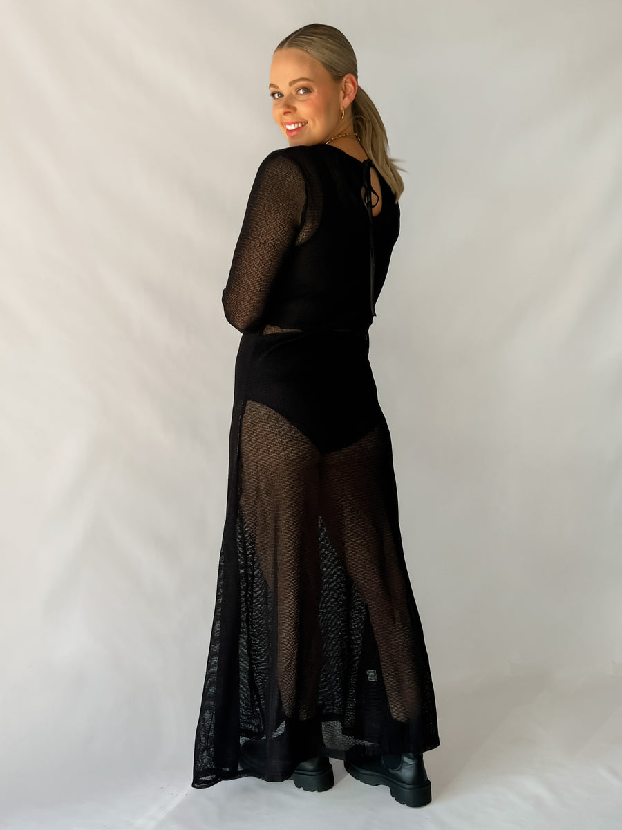 CHELLA KNIT MESH DRESS - BLACK