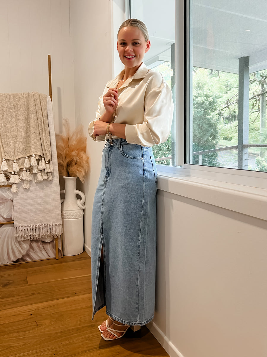 BIANCA DENIM MAXI SKIRT - LIGHT BLUE