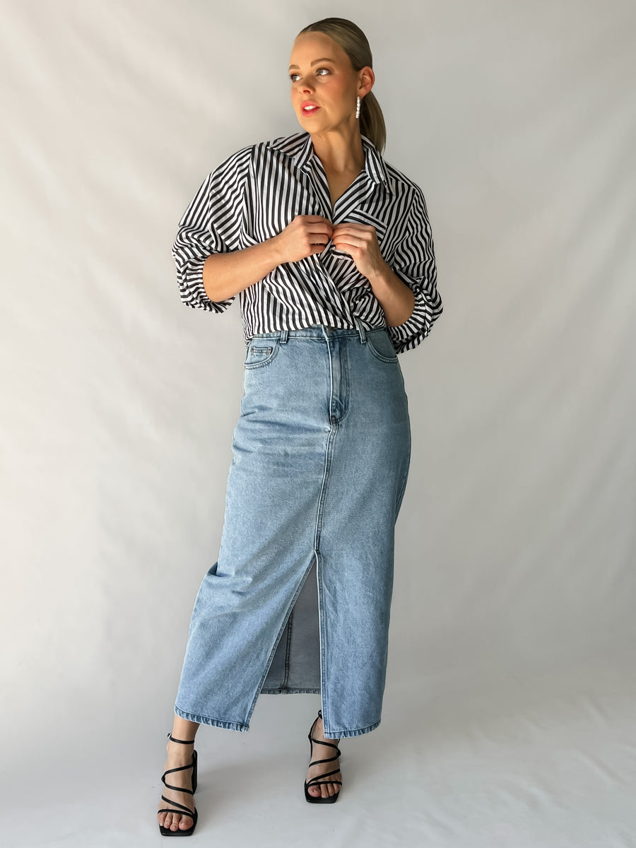BIANCA DENIM MAXI SKIRT - LIGHT BLUE