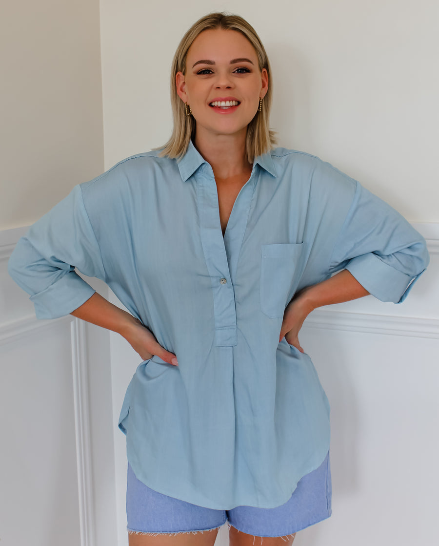 CECILIA BLOUSE - BLUE CHAMBRAY