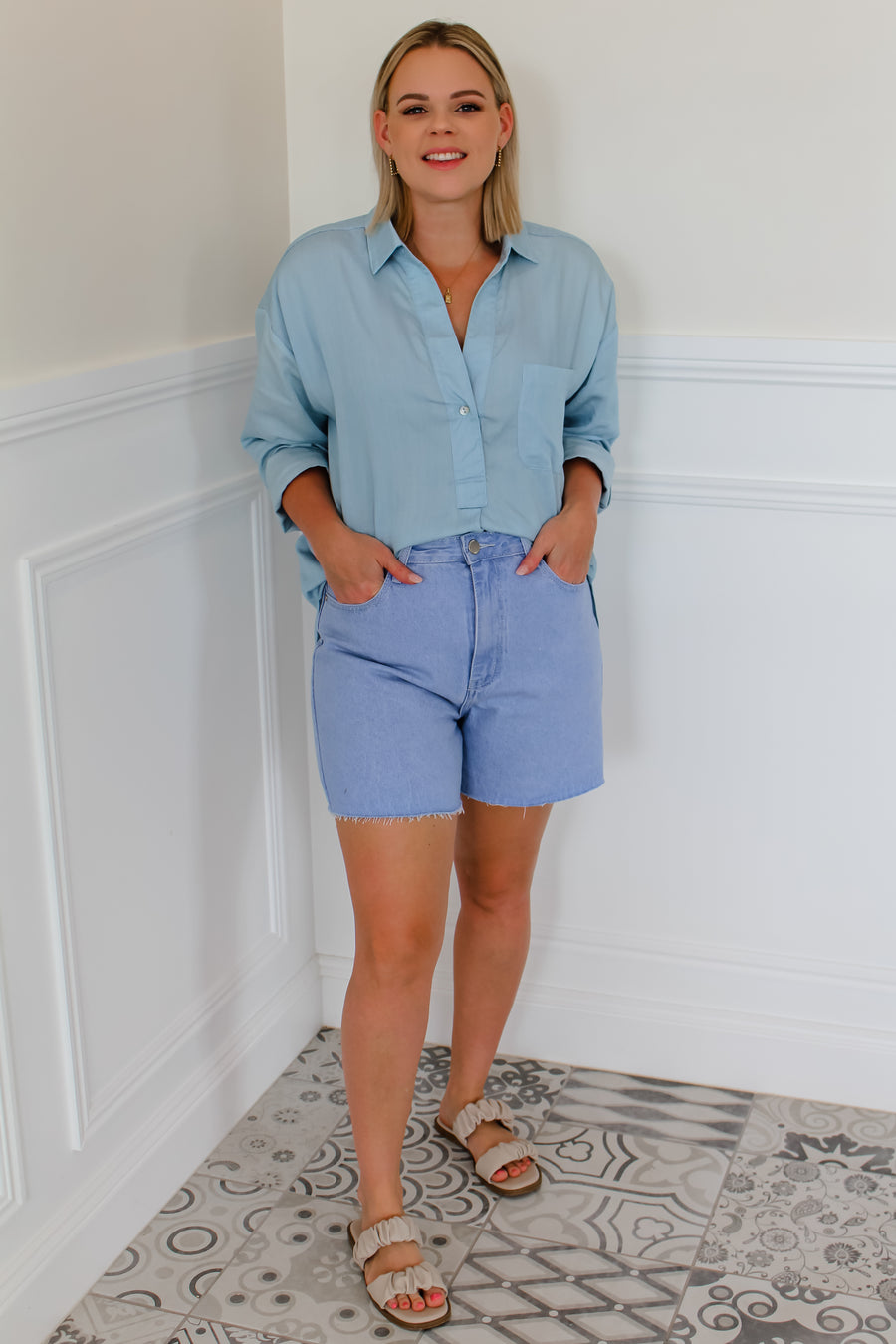 CECILIA BLOUSE - BLUE CHAMBRAY