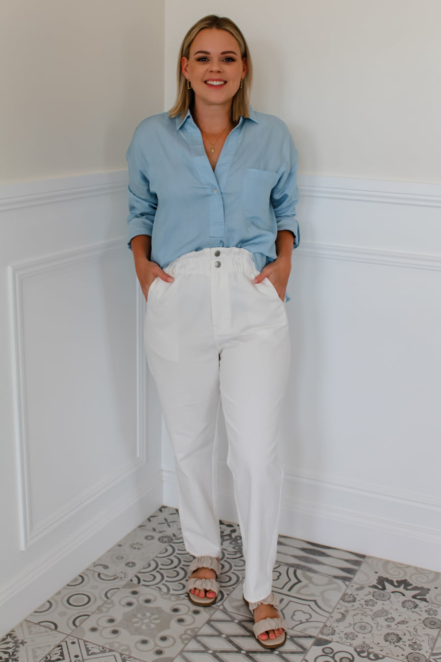 CECILIA BLOUSE - BLUE CHAMBRAY