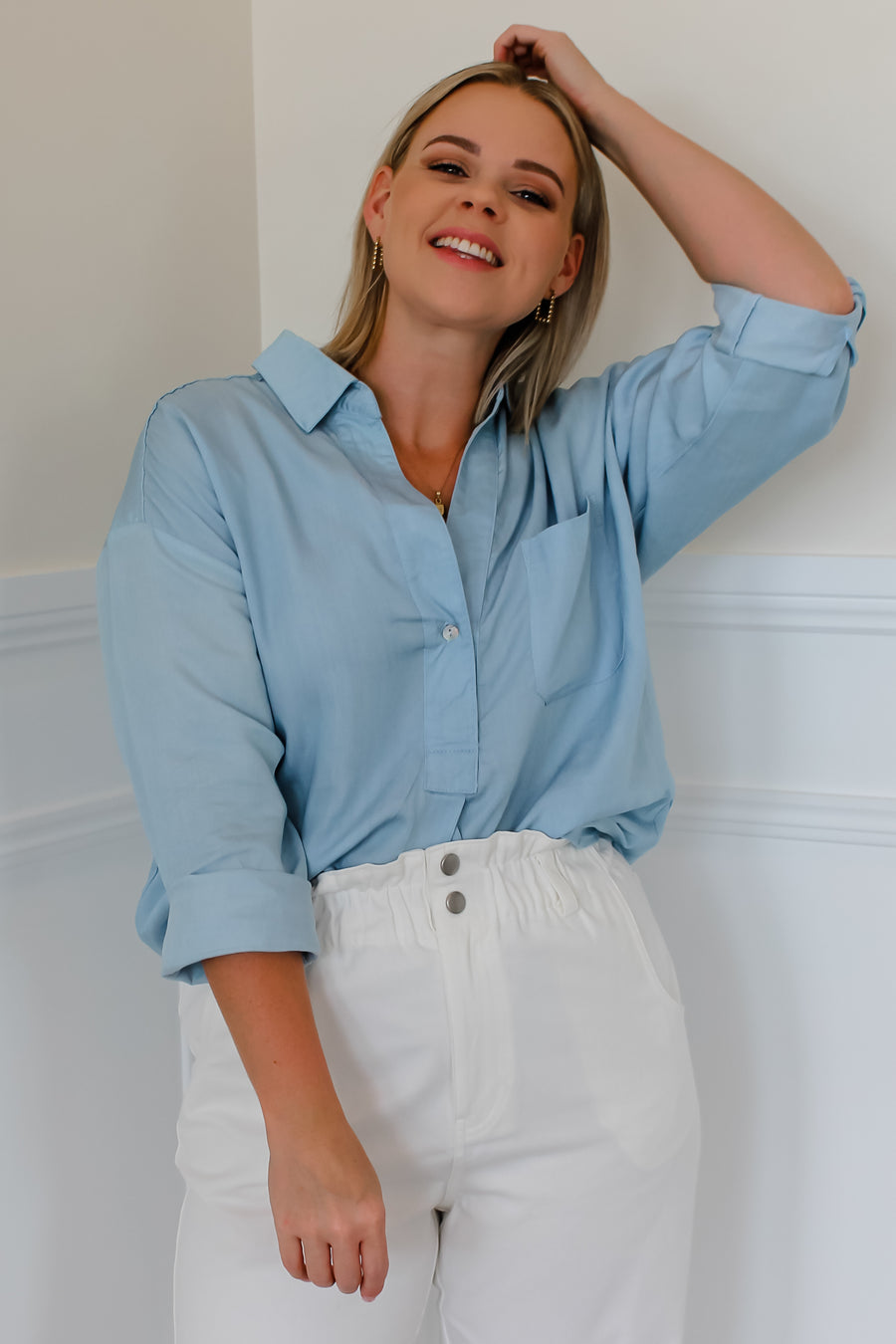 CECILIA BLOUSE - BLUE CHAMBRAY