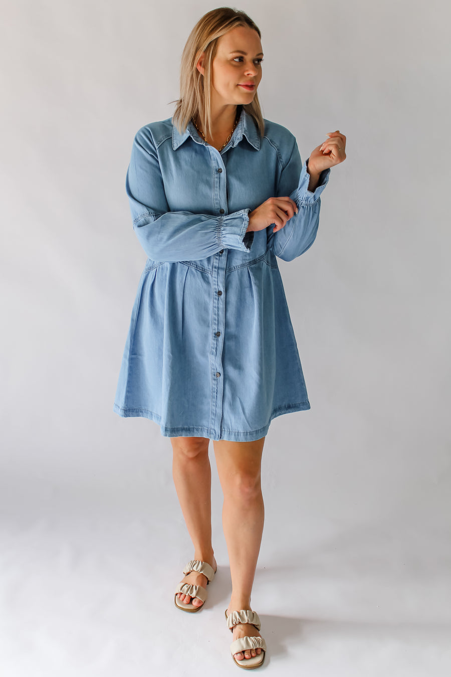 ELSIE DENIM DRESS - MID BLUE