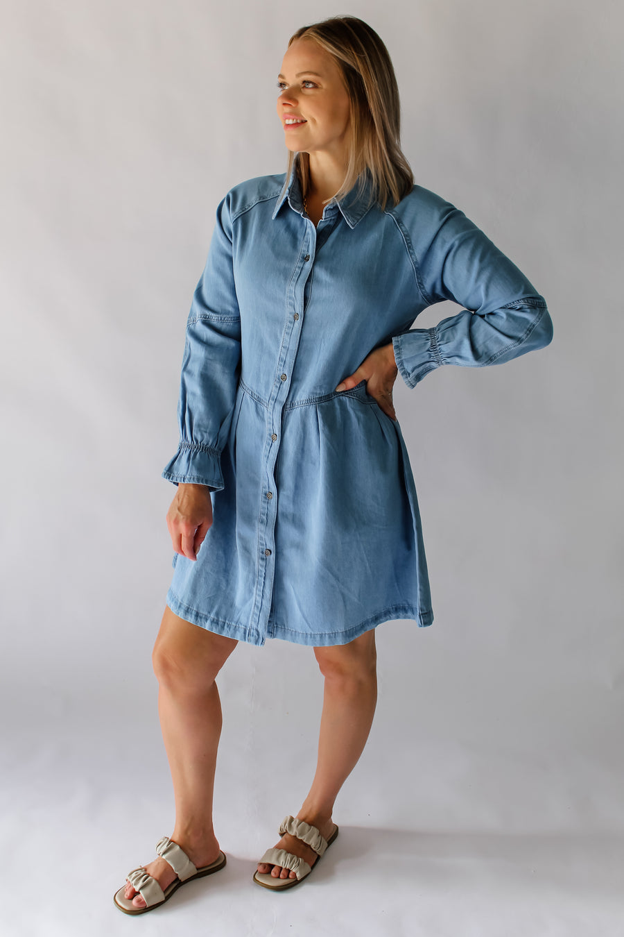 ELSIE DENIM DRESS - MID BLUE