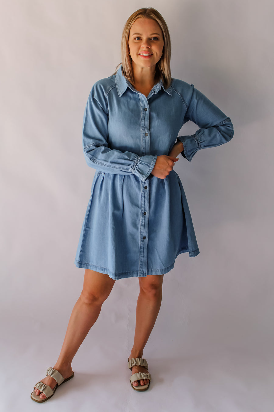 ELSIE DENIM DRESS - MID BLUE