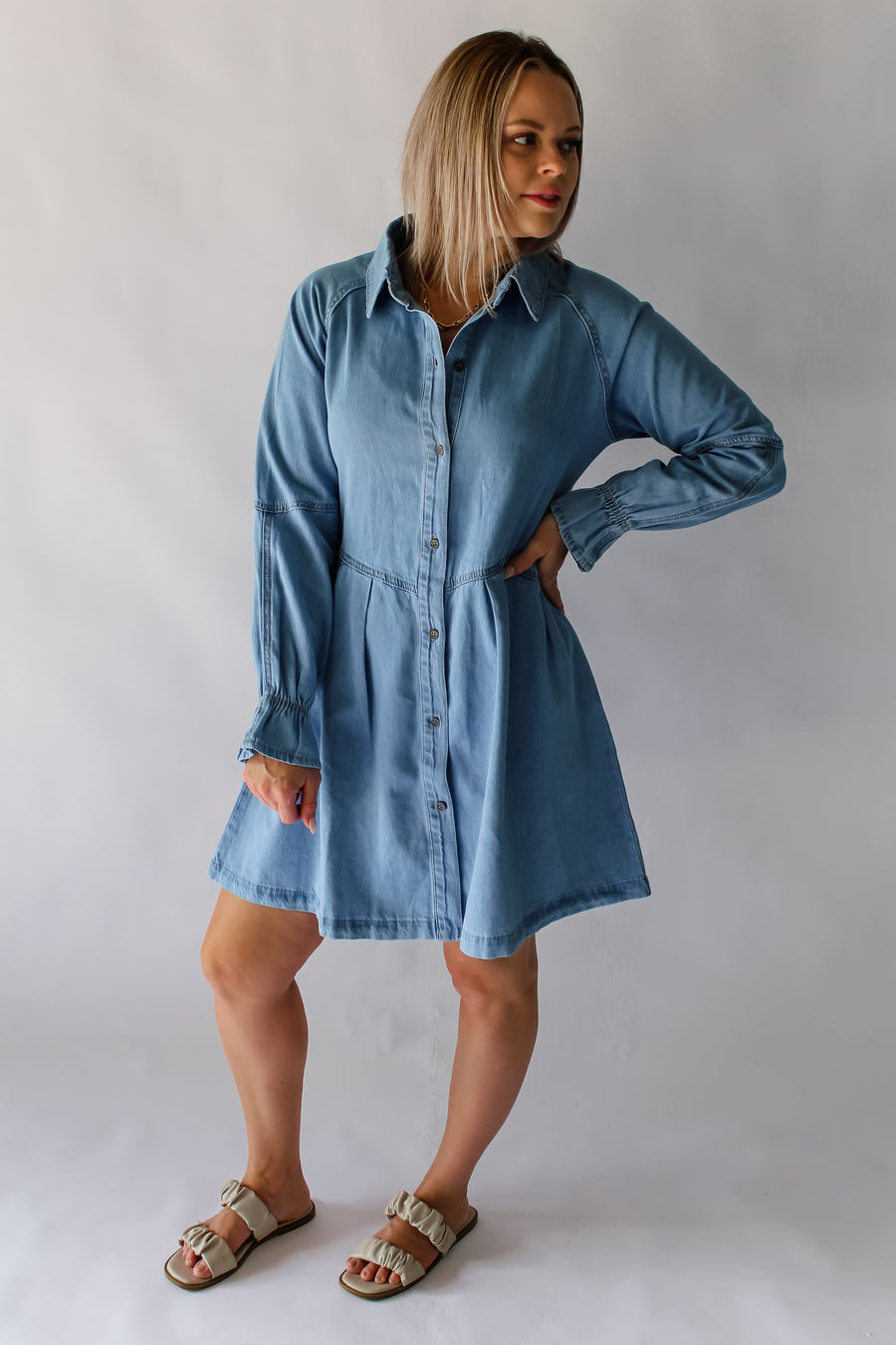 ELSIE DENIM DRESS - MID BLUE