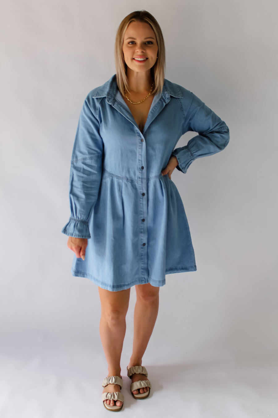 ELSIE DENIM DRESS - MID BLUE