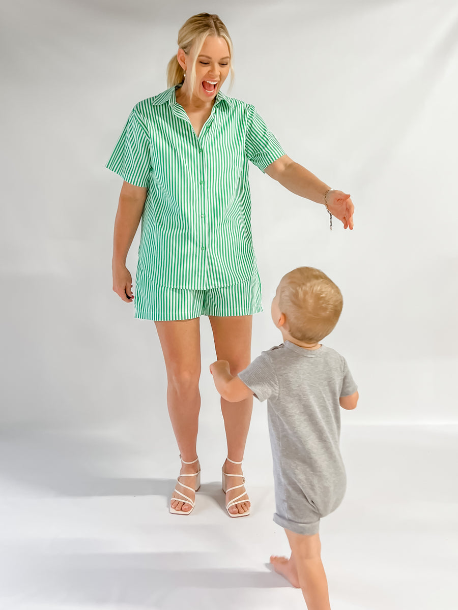 CEDAR SHORTS - GREEN STRIPE