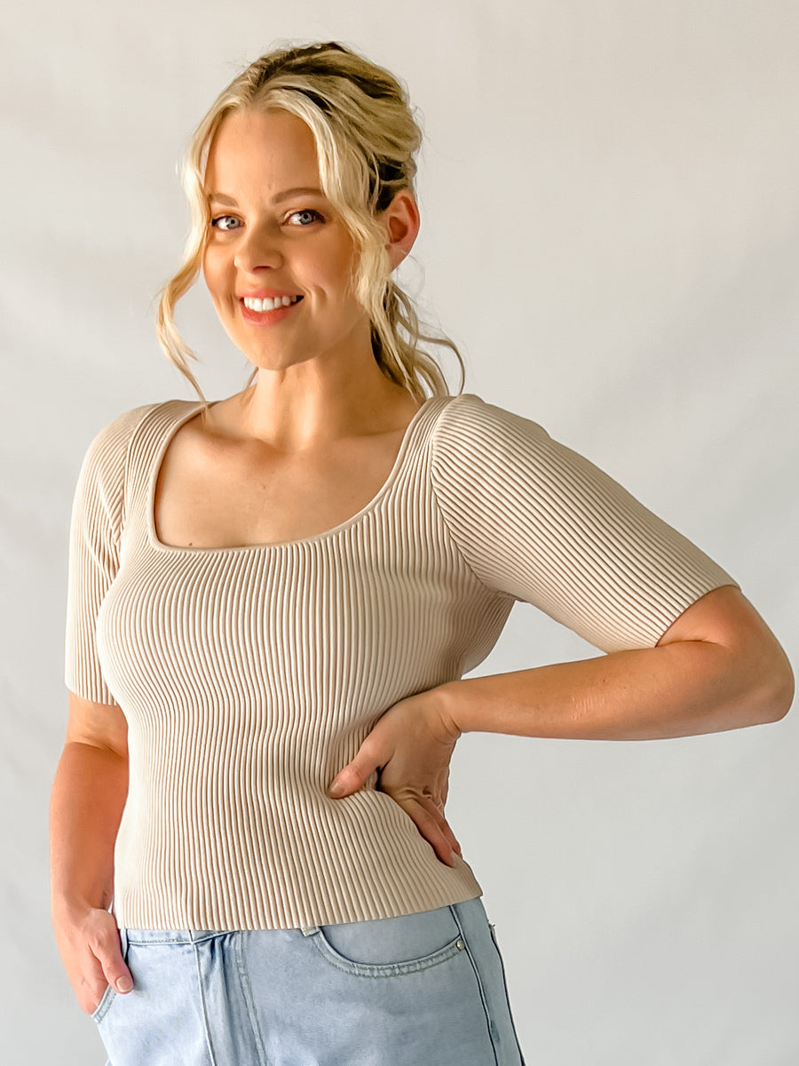 MALI RIBBED TEE - BEIGE