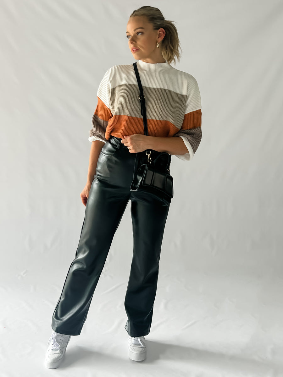 JERSEY FAUX LEATHER PANTS - BLACK