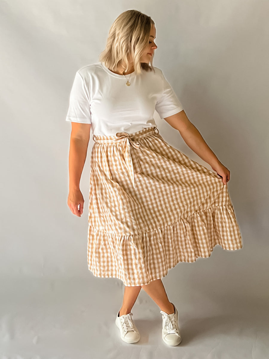 CAMERON SKIRT - BEIGE GINGHAM
