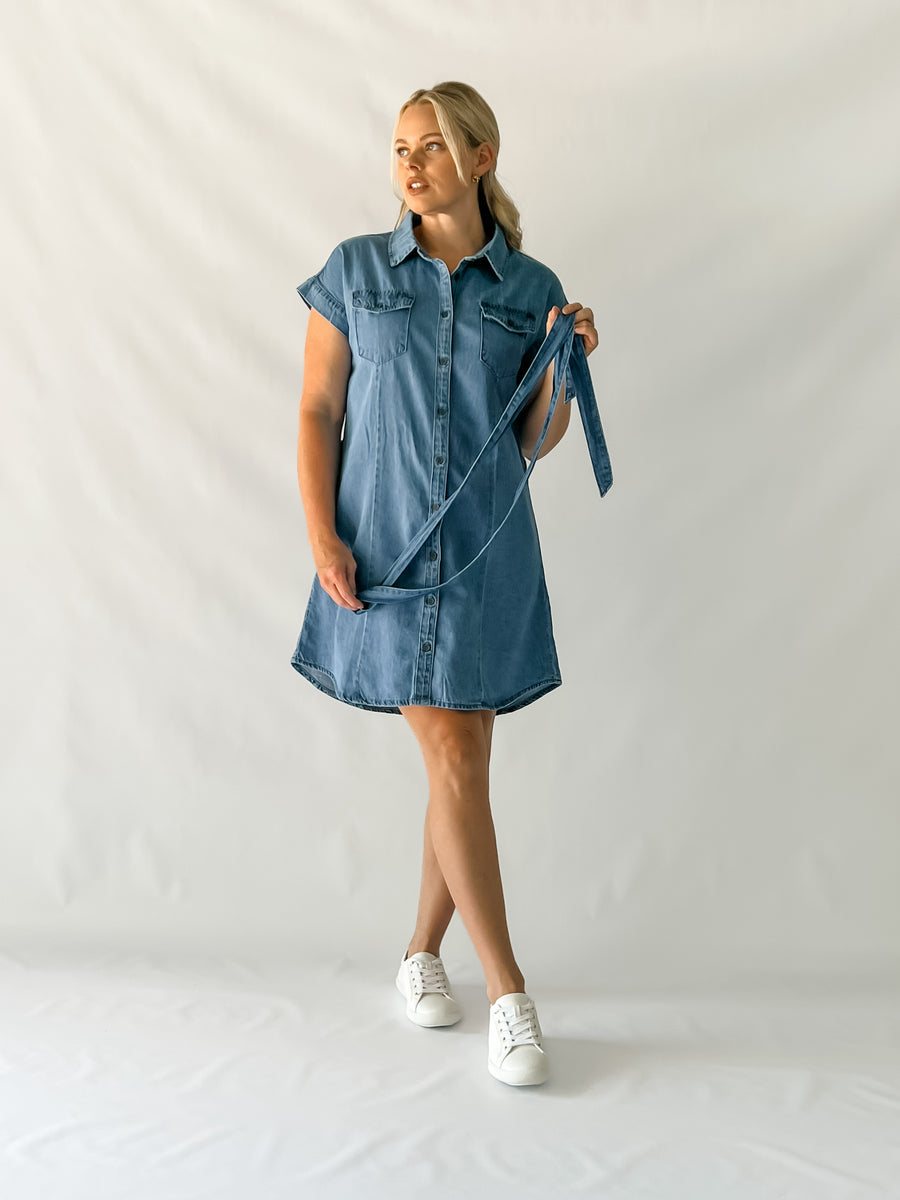 ARIANNA DENIM DRESS - MID BLUE