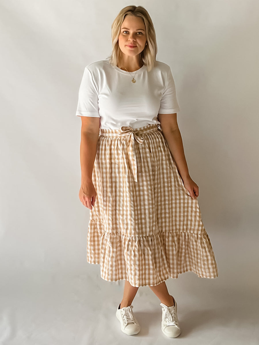 CAMERON SKIRT - BEIGE GINGHAM