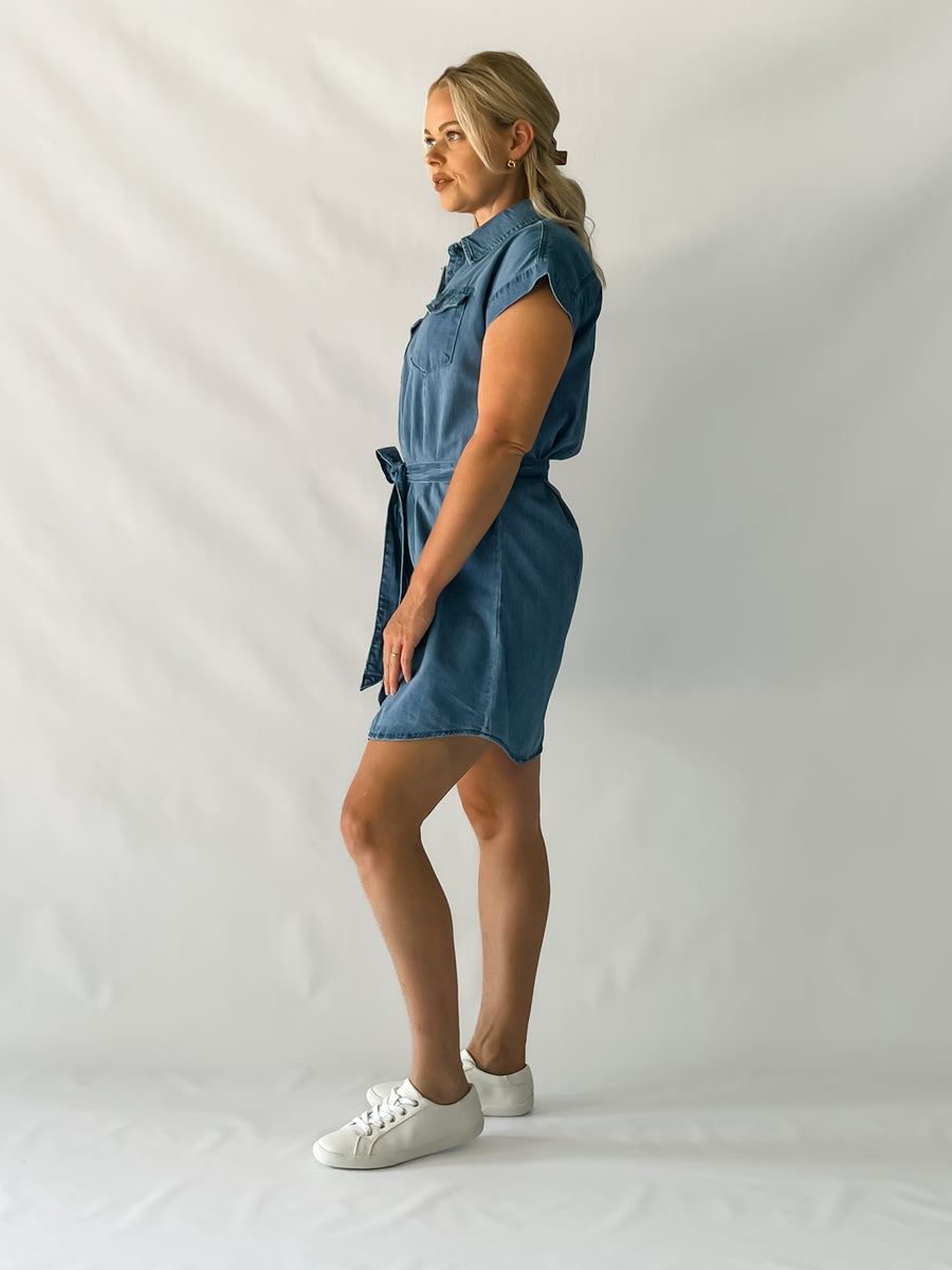 ARIANNA DENIM DRESS - MID BLUE
