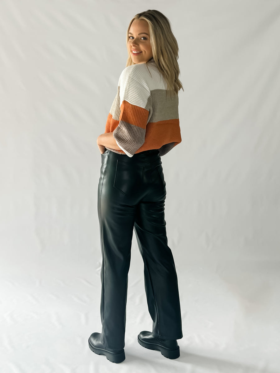 JERSEY FAUX LEATHER PANTS - BLACK